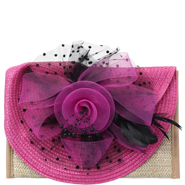 FASHION WOVEN FASCINATOR FEATHER DESIGN EVENING CLUTCH