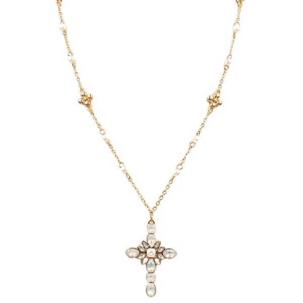 RHINESTONE CROSS STATION NECKLACE