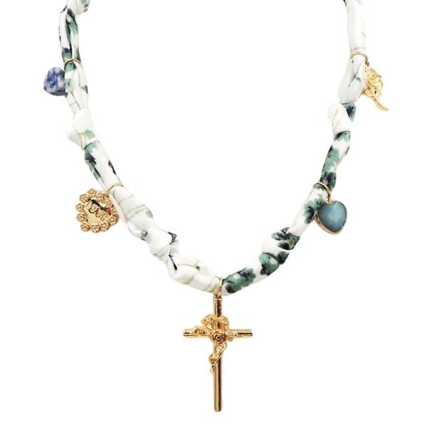 CROSS PENDANT MULTI CHARM SCARF NECKLACE