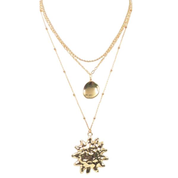 SUN PENDANT LAYERED METAL NECKLACE