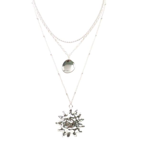 SUN PENDANT LAYERED METAL NECKLACE