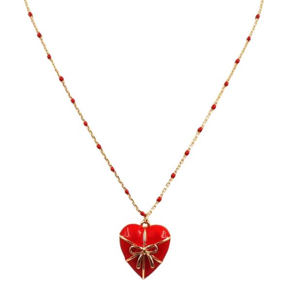 HEART RIBBON BOW PENDANT NECKLACE