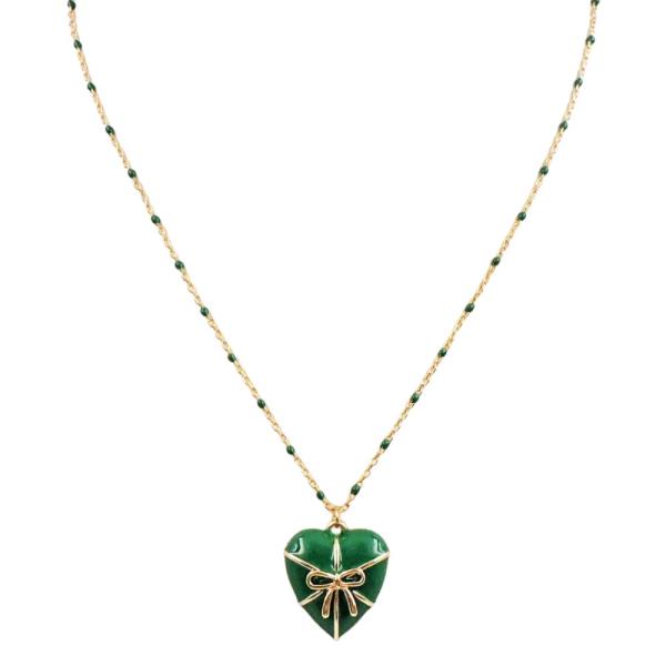 HEART RIBBON BOW PENDANT NECKLACE