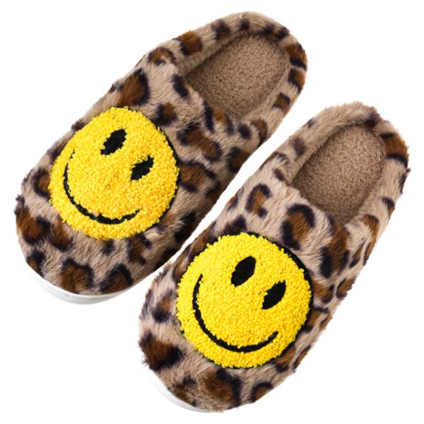 LEOPARD SMILEY HAPPY FACE COZY HOME SLIPPER