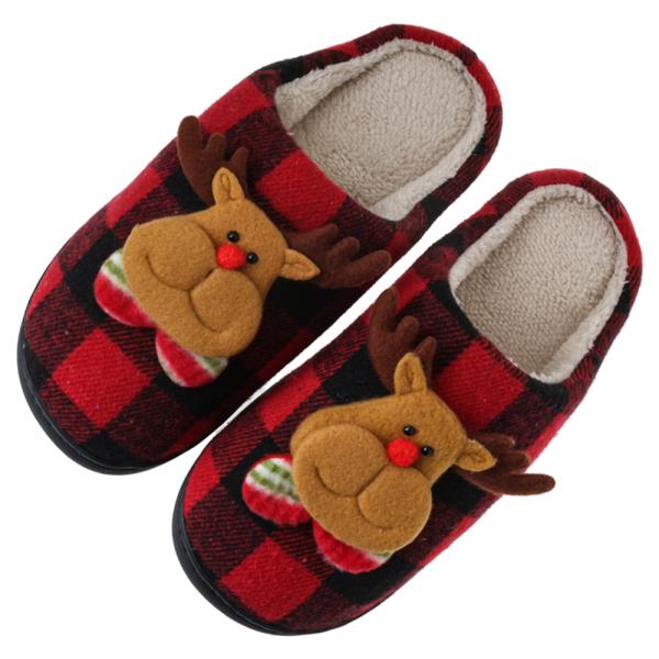 CHRISTMAS RUDOLPH FACE CHECKERED COZY HOME SLIPPER
