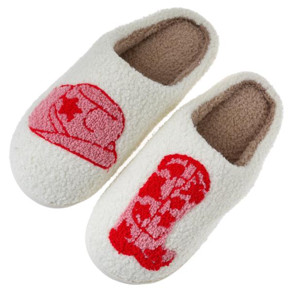 WESTERN COWGIRL HAT BOOTS COZY HOME SLIPPER