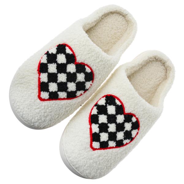 CHECKERED HEART PATTERN COZY HOME SLIPPER