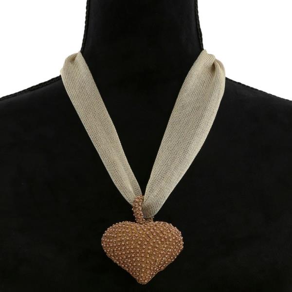 PUFFY HEART PENDANT FABRIC NECKLACE