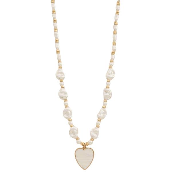 HEART CHARM PEARL BEAD NECKLACE