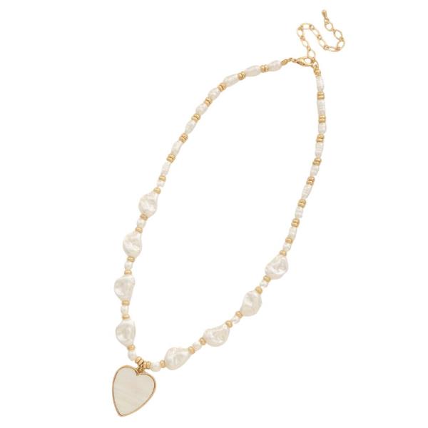 HEART CHARM PEARL BEAD NECKLACE