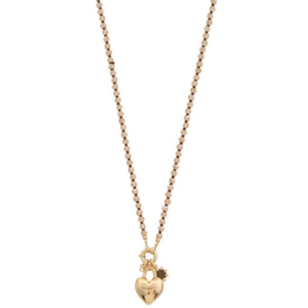 PUFFY HEART PEARL BEADED NECKLACE