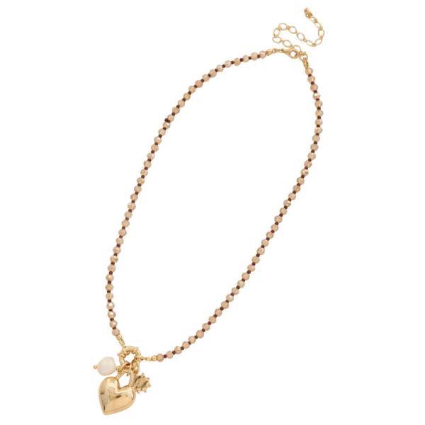PUFFY HEART PEARL BEADED NECKLACE