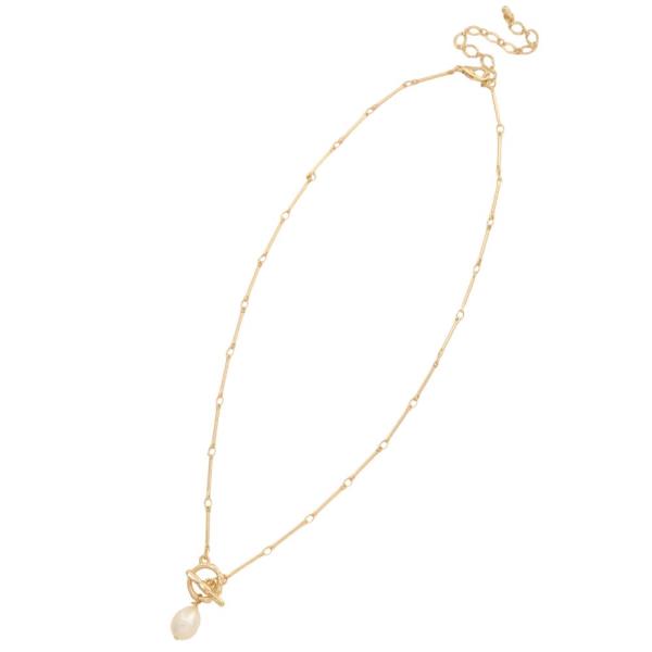 PEARL BEAD TOGGLE CLASP METAL NECKLACE