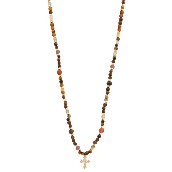 DAINTY CROSS CHARM BEADED NECKLACE