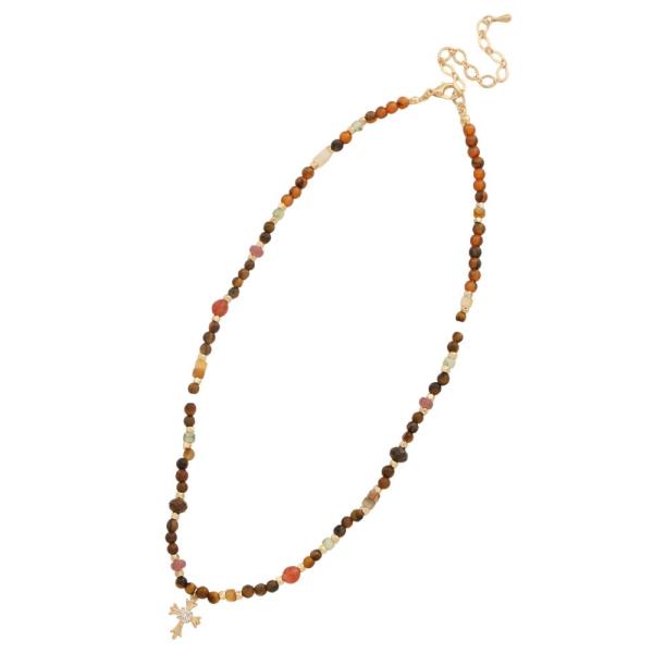DAINTY CROSS CHARM BEADED NECKLACE