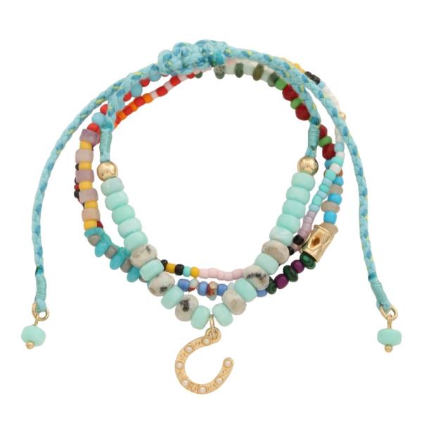 HORSE SHOE CHARM BEADED BRACELET SET