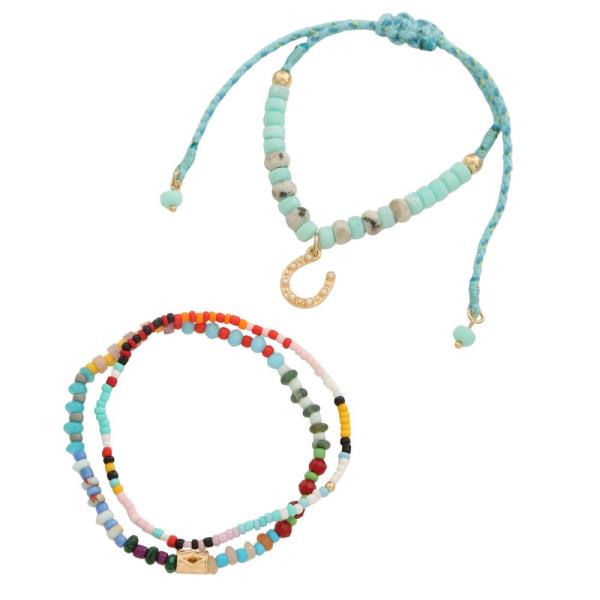 HORSE SHOE CHARM BEADED BRACELET SET