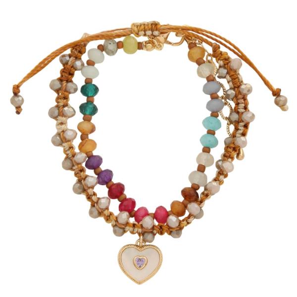 HEART CHARM BEADED BRACELET SET