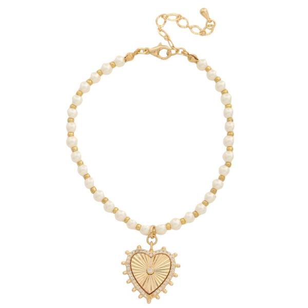HEART CHARM PEARL BEAD BRACELET