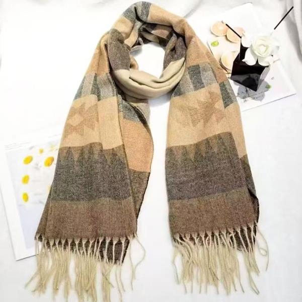 ZTEC PATTERN FRINGE EDGE KNIT OBLONG SCARF