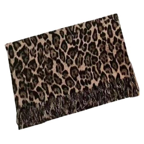 LEOPARD PATTERN FRINGE EDGE KNIT OBLONG SCARF