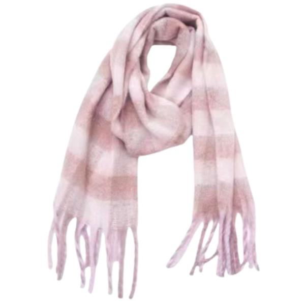HECKERED PATTERN FRINGE EDGE KNIT OBLONG SCARF
