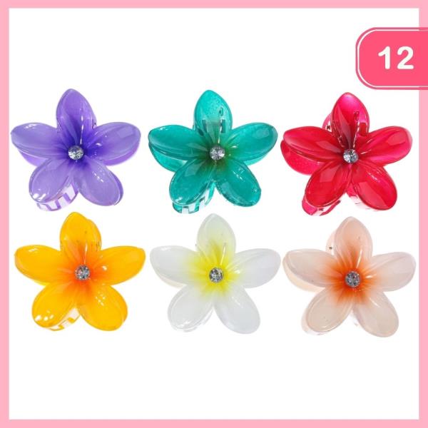 RHINESTONE FLOWER HAIR CLAW CLIP (12 UNITS)