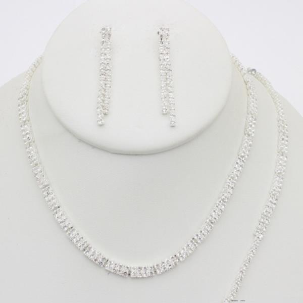 RHINESTONE DOUBLE ROW NECKLACE EARRINGS SET