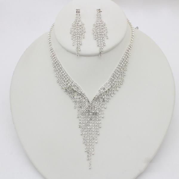RHINESTONE FRINGE DROP NECKLACE EARRINGS SET