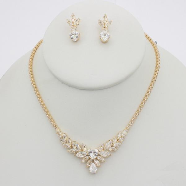 CZ STONE FLORAL NECKLACE EARRINGS SET