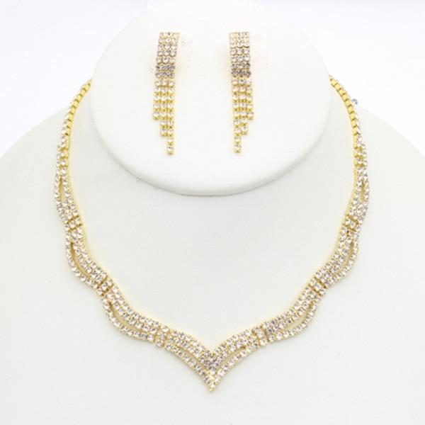 RHINESTONE WAVE NECKLACE EARRINGS SET