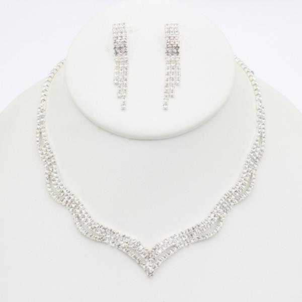 RHINESTONE WAVE NECKLACE EARRINGS SET