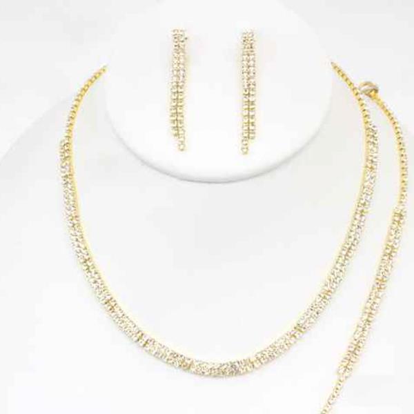 RHINESTONE DOUBLE ROW NECKLACE EARRING SET