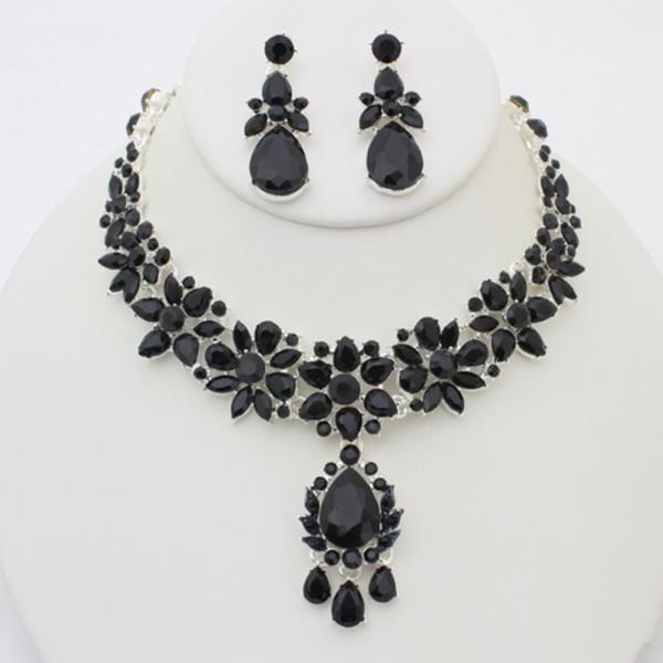 RHINESTONE FLORAL DROP NECKLACE EARRING SET