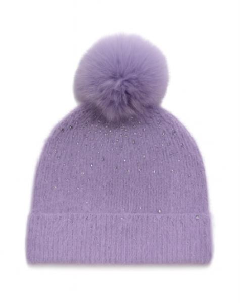 RHINESTONE POMPOM KNIT BEANIE HAT
