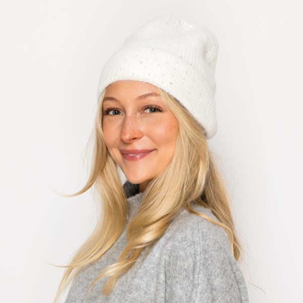 RHINESTONE STUDDED KNIT BEANIE HAT