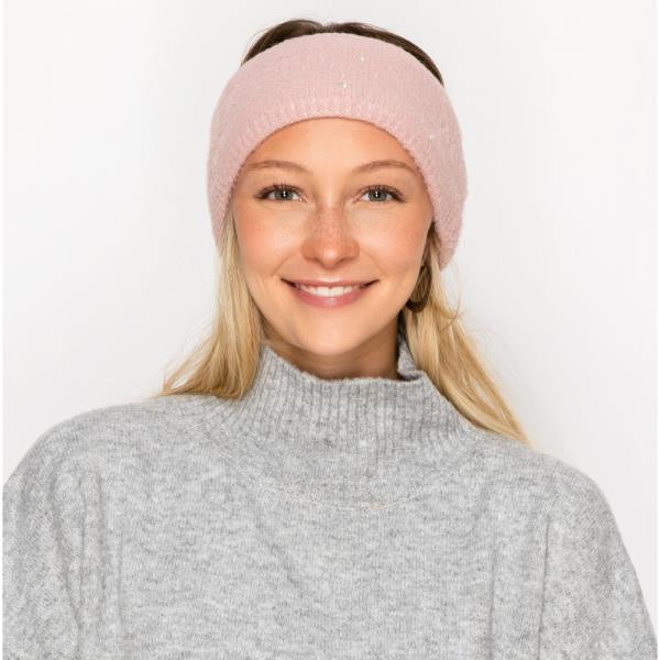RHINESTONE ACCENT FUZZY KNIT HEADWRAP HEADBAND