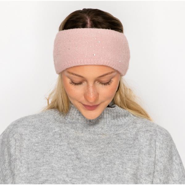 RHINESTONE ACCENT FUZZY KNIT HEADWRAP HEADBAND