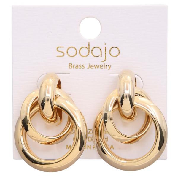 SODAJO TRIPLE HOOP METAL GOLD DIPPED EARRING