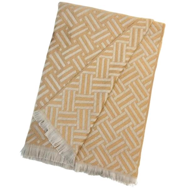 GEOMETRIC PATTERN FRINGE EDGE KNIT OBLONG SCARF