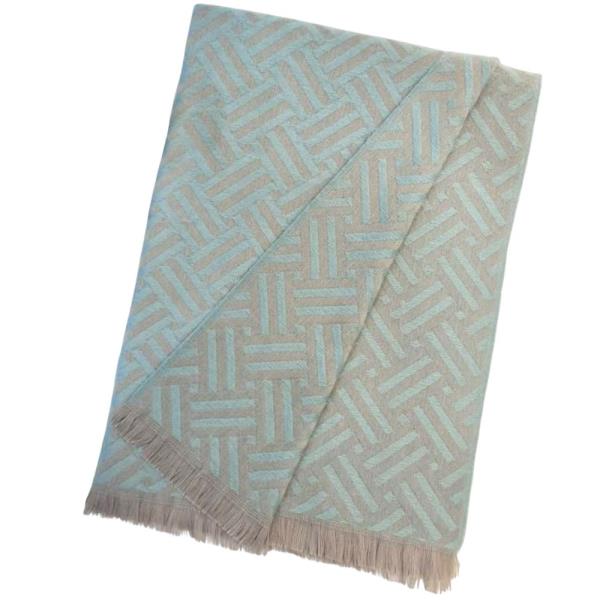 GEOMETRIC PATTERN FRINGE EDGE KNIT OBLONG SCARF
