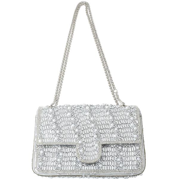 RHINESTONE PEARL STUD DESIGN SHOULDER BAG