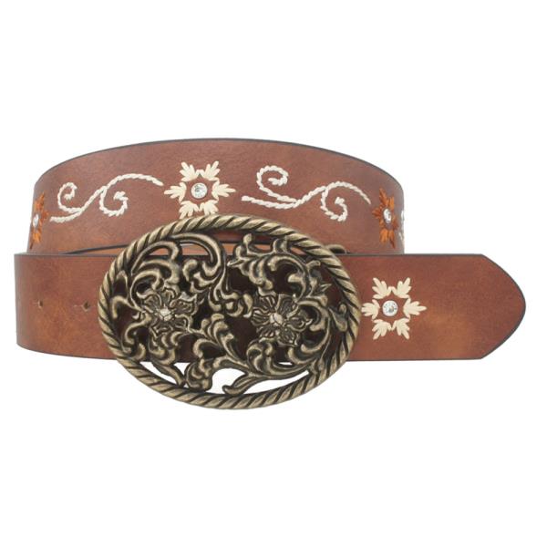 FILIGREE BUCKLE SNOWFLOWER EMB STRAP BELT