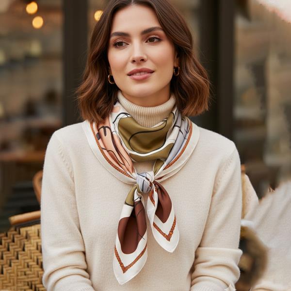 ABSTRACT LINE PRINT BANDANA SQUARE NECK SCARF