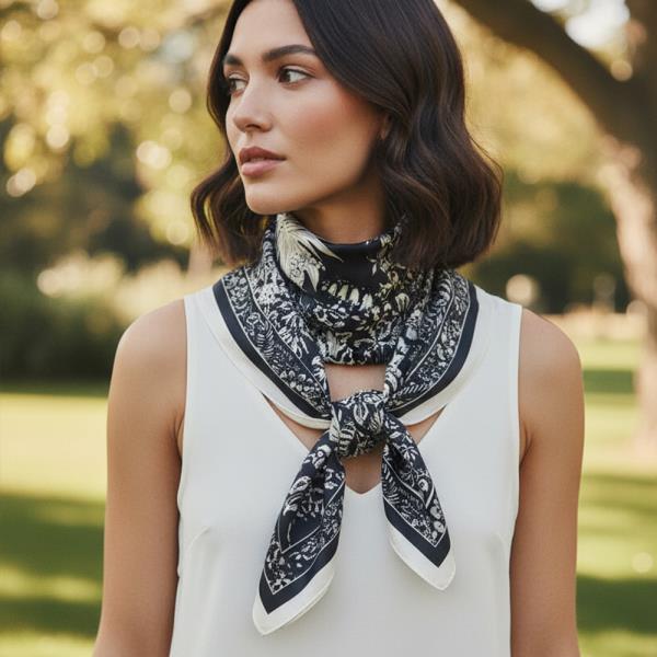 VINTAGE BOTANICAL PRINT BANDANA SQUARE NECK SCARF