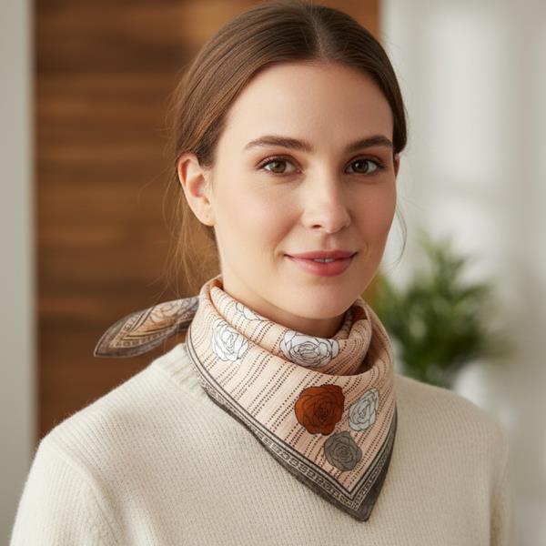 ROSE PRINT BANDANA SQUARE NECK SCARF