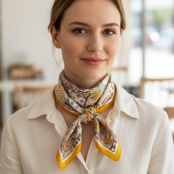 GEOMETRIC PATTERN BANDANA SQUARE NECK SCARF