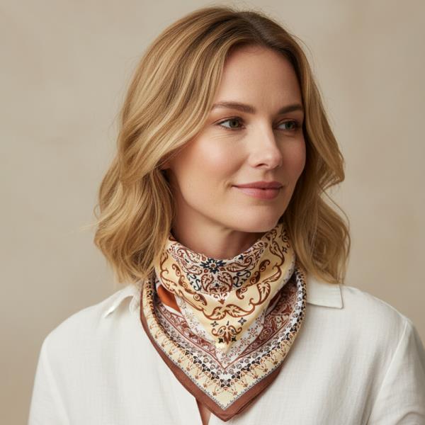 PAISLEY􏰀 ARABESQUE ORIENTAL BANDANA SQUARE NECK SCARF