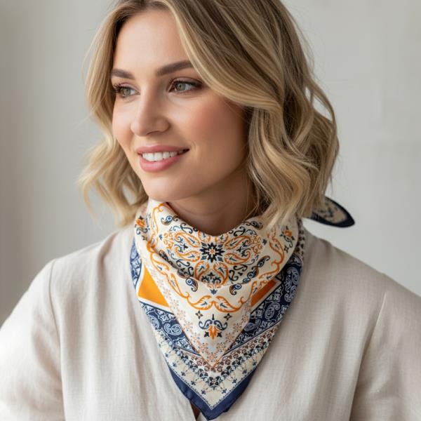 PAISLEY􏰀 ARABESQUE ORIENTAL BANDANA SQUARE NECK SCARF
