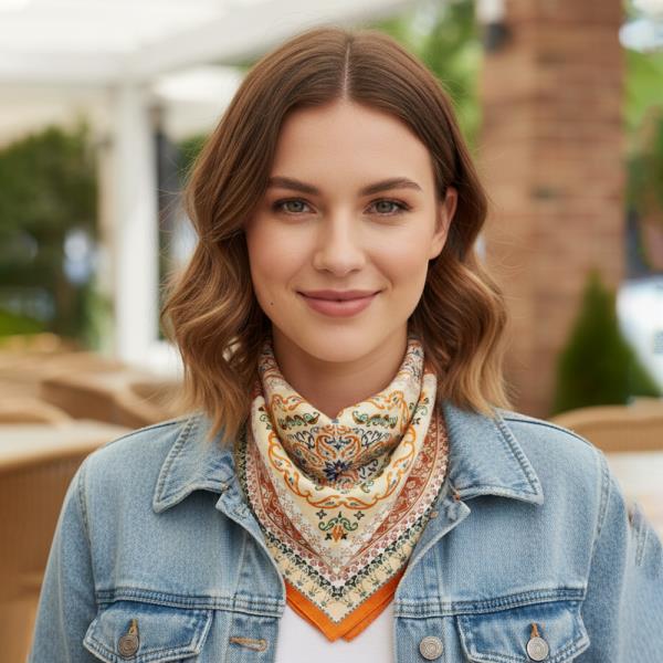 PAISLEY􏰀 ARABESQUE ORIENTAL BANDANA SQUARE NECK SCARF